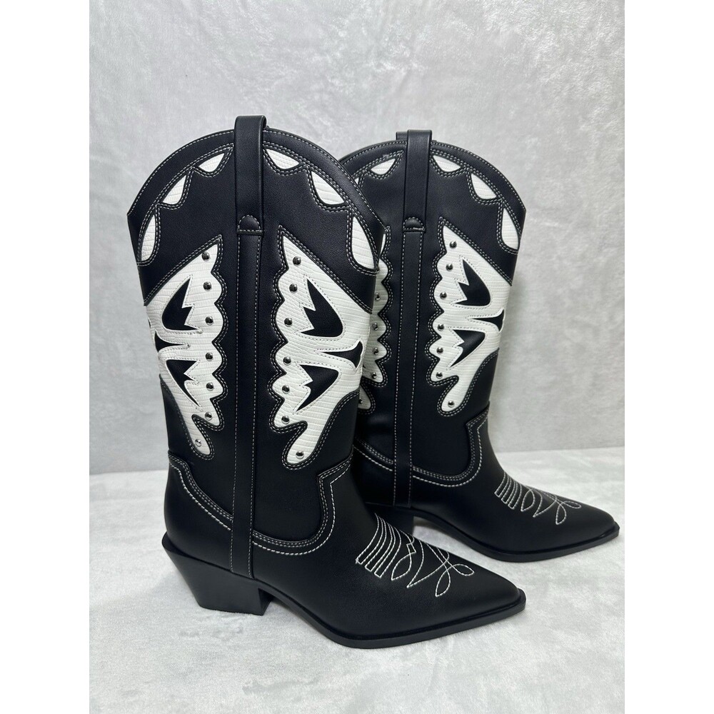 Madden Girl Western Cowboy Boots Women Black White Pointed Toe